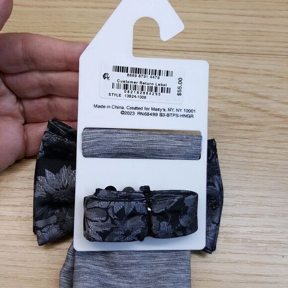 BAR III Mens Gray Floral Jacquard Textured Bow Tie Pocket Square Set - Picture 3 of 4